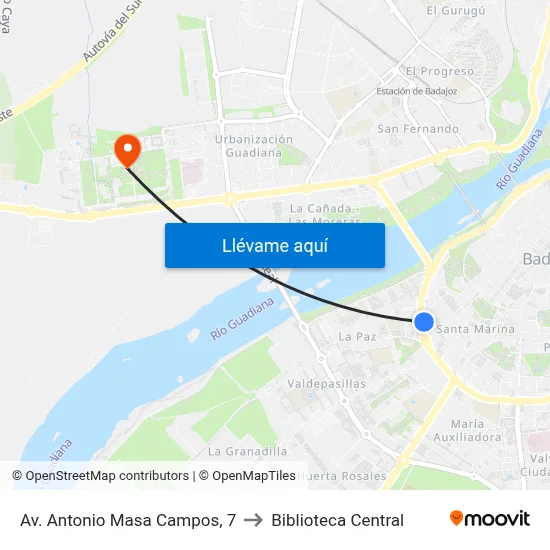 Av. Antonio Masa Campos, 7 to Biblioteca Central map