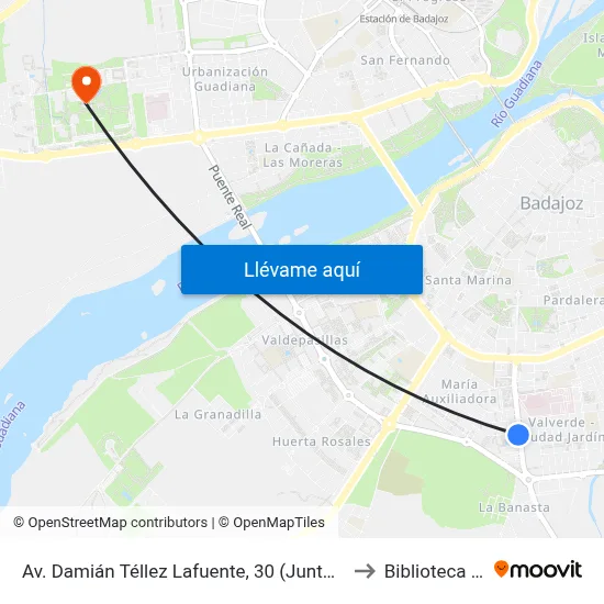 Av. Damián Téllez Lafuente, 30 (Junto Hospital Materno) to Biblioteca Central map