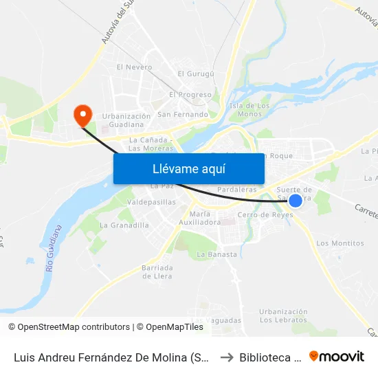 Luis Andreu Fernández De Molina (Suerte De Saavedra) to Biblioteca Central map