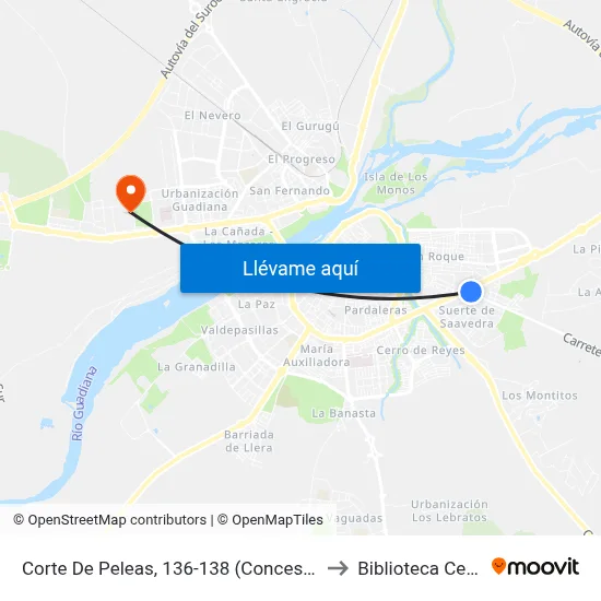 Corte De Peleas, 136-138 (Concesionario) to Biblioteca Central map