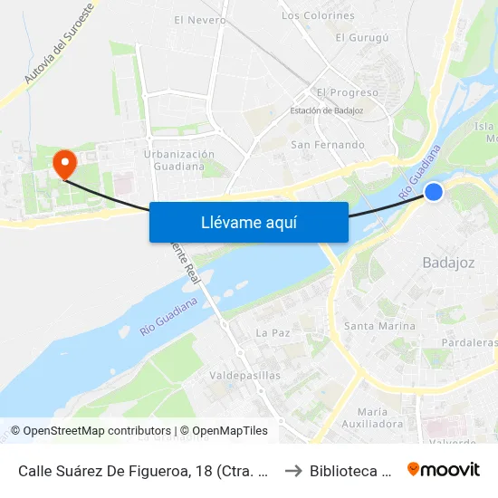 Calle Suárez De Figueroa, 18 (Ctra. Circunvalación) to Biblioteca Central map