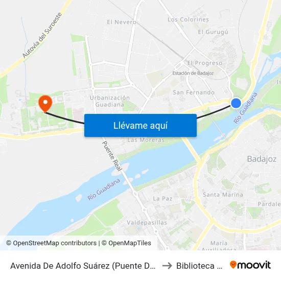 Avenida De Adolfo Suárez (Puente De La Autonomía) to Biblioteca Central map
