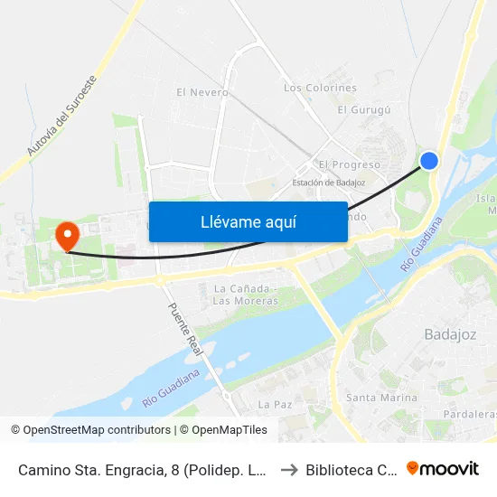Camino Sta. Engracia, 8 (Polidep. Las Palmeras) to Biblioteca Central map