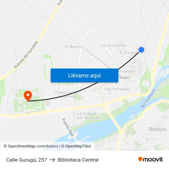 Calle Gurugú, 257 to Biblioteca Central map
