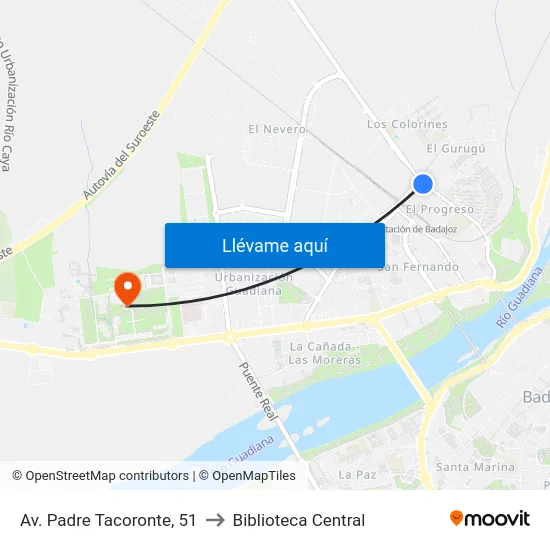 Av. Padre Tacoronte, 51 to Biblioteca Central map