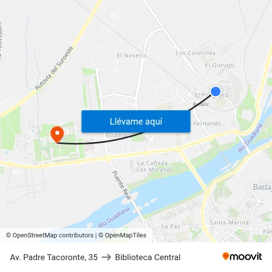 Av. Padre Tacoronte, 35 to Biblioteca Central map
