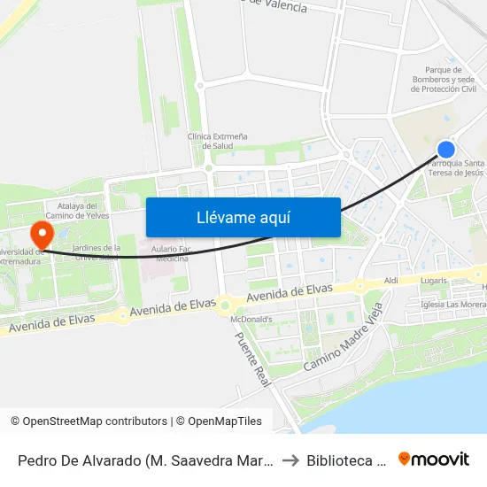 Pedro De Alvarado (M. Saavedra Martínez, Seminario) to Biblioteca Central map
