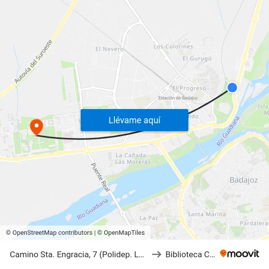Camino Sta. Engracia, 7 (Polidep. Las Palmeras) to Biblioteca Central map