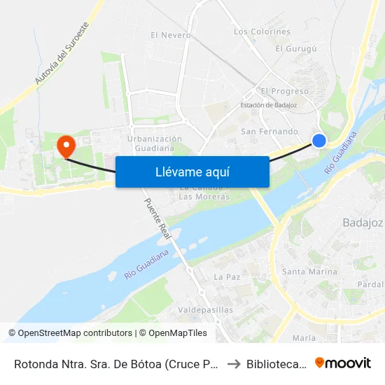 Rotonda Ntra. Sra. De Bótoa (Cruce Pte. De La Autonomía) to Biblioteca Central map