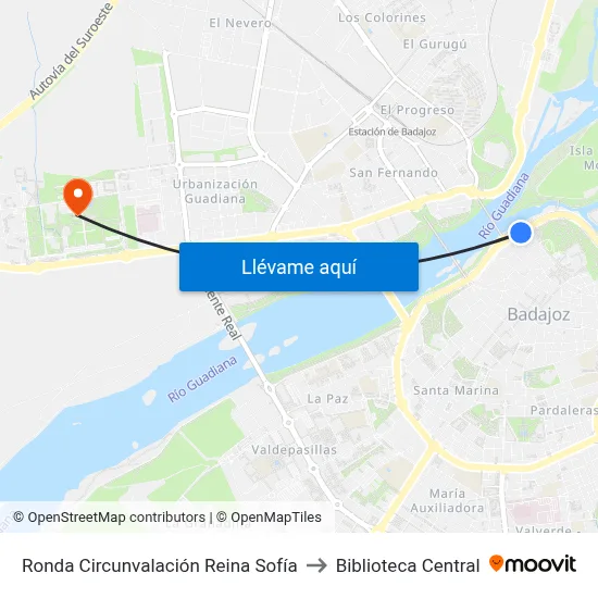 Ronda Circunvalación Reina Sofía to Biblioteca Central map