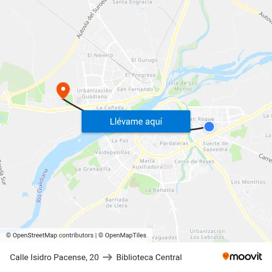 Calle Isidro Pacense, 20 to Biblioteca Central map