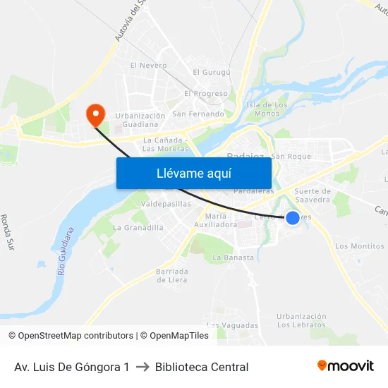 Av. Luis De Góngora 1 to Biblioteca Central map