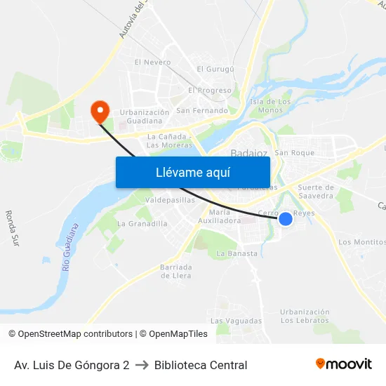 Av. Luis De Góngora 2 to Biblioteca Central map