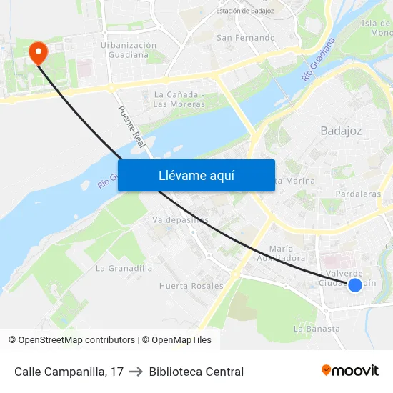 Calle Campanilla, 17 to Biblioteca Central map