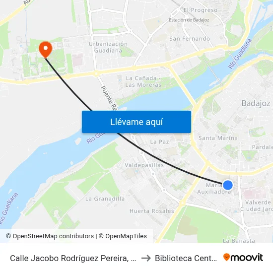 Calle Jacobo Rodríguez Pereira, 38 to Biblioteca Central map