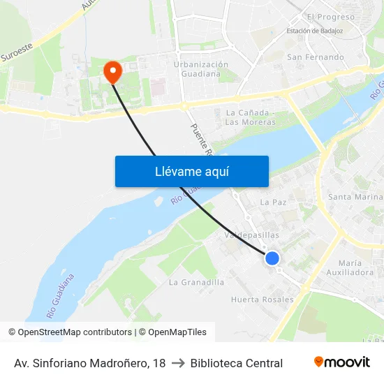 Av. Sinforiano Madroñero, 18 to Biblioteca Central map