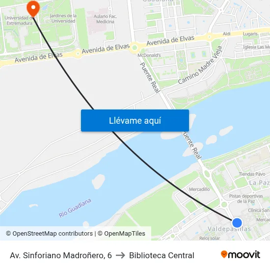 Av. Sinforiano Madroñero, 6 to Biblioteca Central map