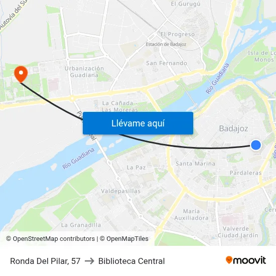 Ronda Del Pilar, 57 to Biblioteca Central map