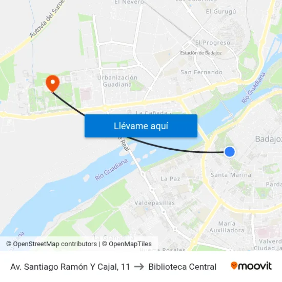 Av. Santiago Ramón Y Cajal, 11 to Biblioteca Central map