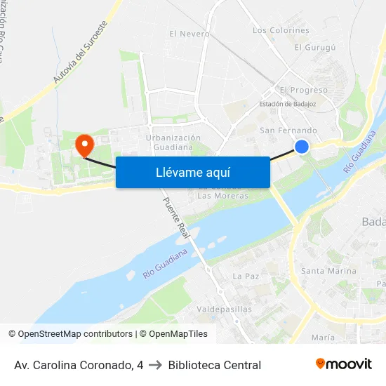 Av. Carolina Coronado, 4 to Biblioteca Central map
