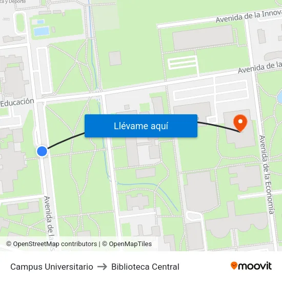 Av. De La Física (Campus Universitario) to Biblioteca Central map
