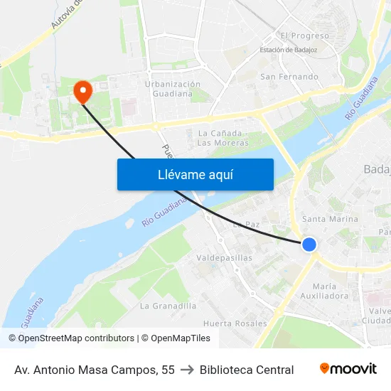 Av. Antonio Masa Campos, 55 to Biblioteca Central map