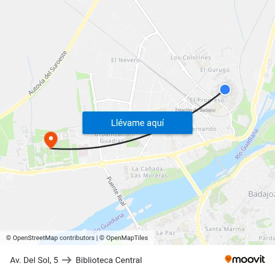 Av. Del Sol, 5 to Biblioteca Central map