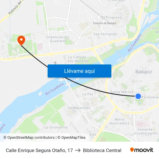 Calle Enrique Segura Otaño, 17 to Biblioteca Central map