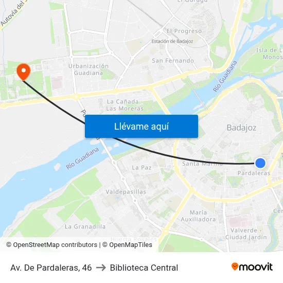 Av. De Pardaleras, 46 to Biblioteca Central map