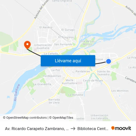 Av. Ricardo Carapeto Zambrano, 50 to Biblioteca Central map