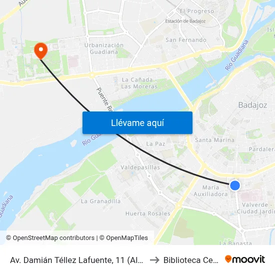 Av. Damián Téllez Lafuente, 11 (Altozano) to Biblioteca Central map