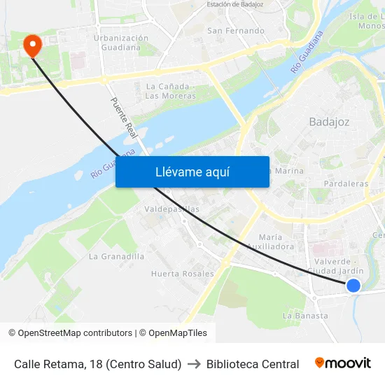 Calle Retama, 18 (Centro Salud) to Biblioteca Central map