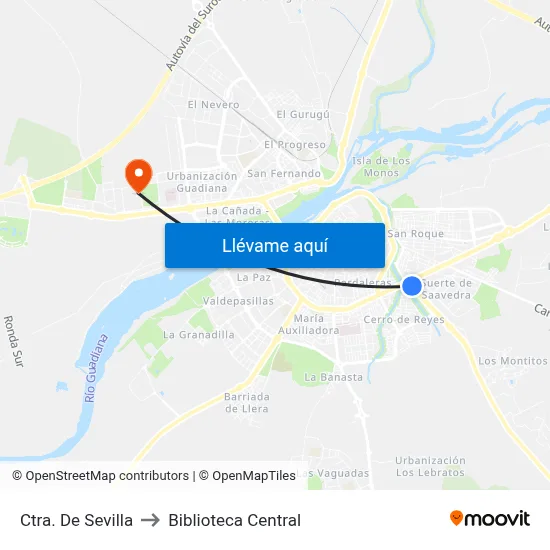 Ctra. De Sevilla to Biblioteca Central map
