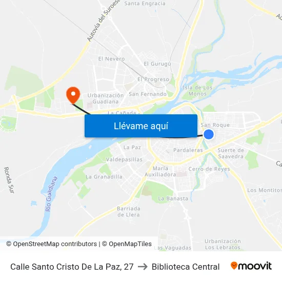 Calle Santo Cristo De La Paz, 27 to Biblioteca Central map