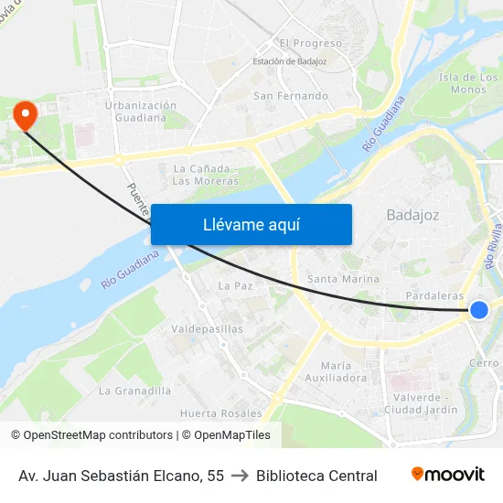 Av. Juan Sebastián Elcano, 55 to Biblioteca Central map