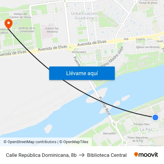 Calle República Dominicana, 8b to Biblioteca Central map