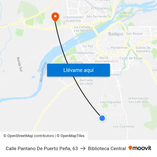 Calle Pantano De Puerto Peña, 63 to Biblioteca Central map