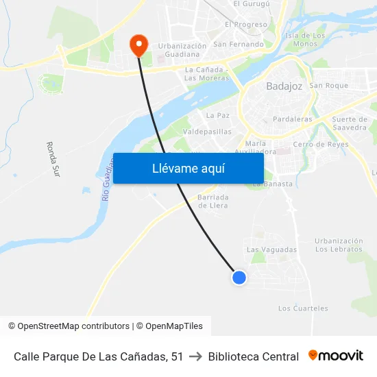 Calle Parque De Las Cañadas, 51 to Biblioteca Central map