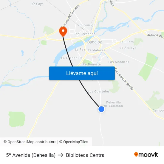 5ª Avenida (Dehesilla) to Biblioteca Central map