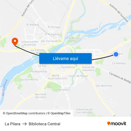 La Pilara to Biblioteca Central map