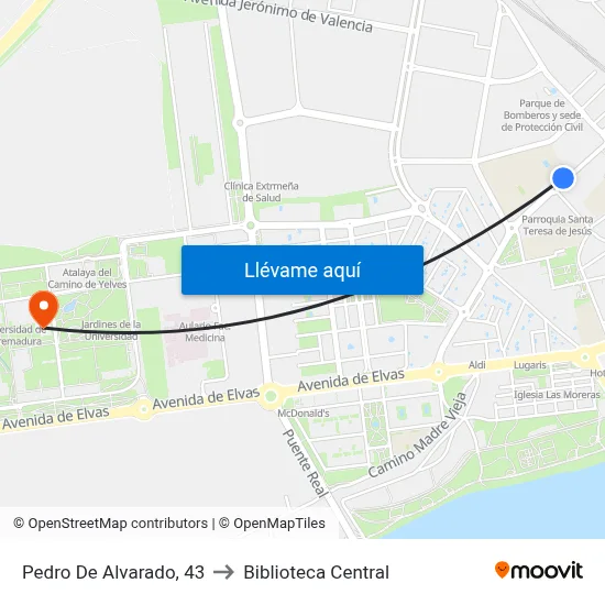 Pedro De Alvarado, 43 to Biblioteca Central map