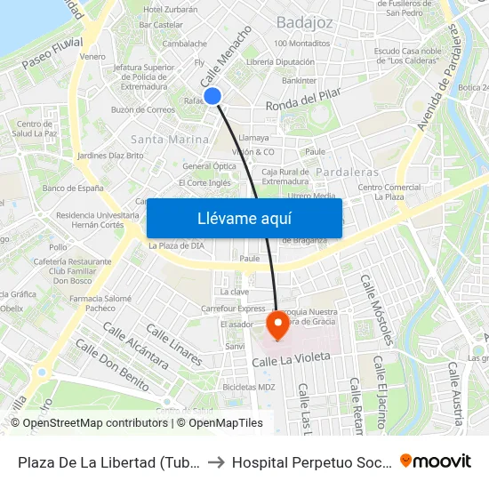 Plaza De La Libertad (Tubasa) to Hospital Perpetuo Socorro map