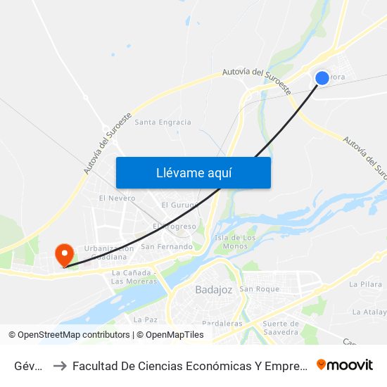 Gévora to Facultad De Ciencias Económicas Y Empresariales map