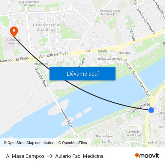 A. Masa Campos to Aulario Fac. Medicina map
