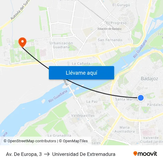 Av. De Europa, 3 to Universidad De Extremadura map