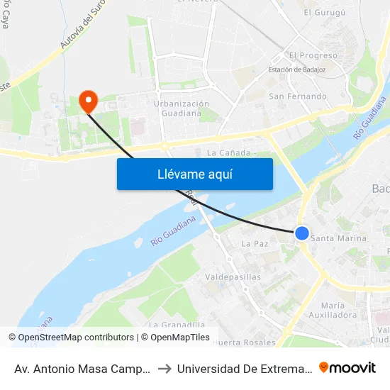 Av. Antonio Masa Campos, 7 to Universidad De Extremadura map