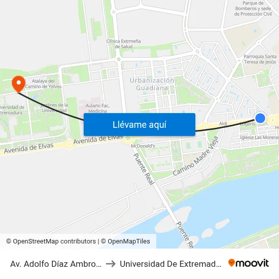 Av. Adolfo Díaz Ambrona to Universidad De Extremadura map