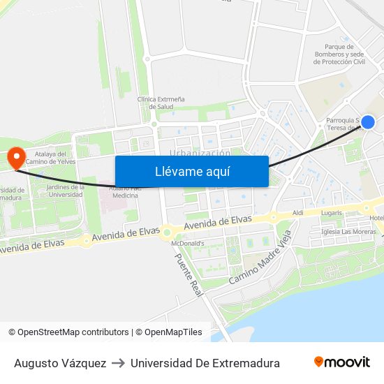 Augusto Vázquez to Universidad De Extremadura map