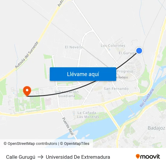 Calle Gurugú to Universidad De Extremadura map