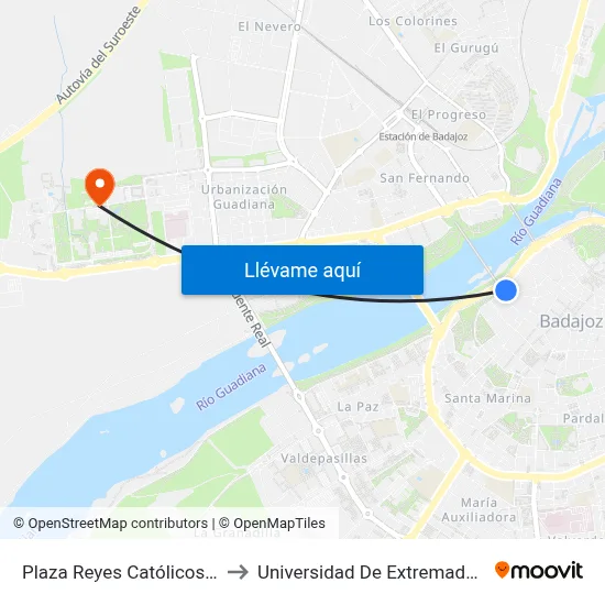 Plaza Reyes Católicos, 7 to Universidad De Extremadura map